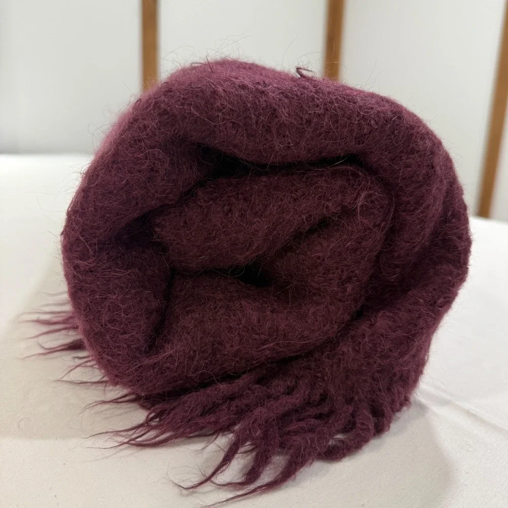 Noble Excellence Alpaca Wool Throw Blanket Burgundy Fringe Made in Peru 46x56